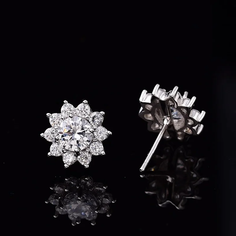 

Sunflower stud earrings silver 925 earrings moissanite Total 1.00ct D VVS Silver 925 Jewelry Girlfriend Gift earrings for women