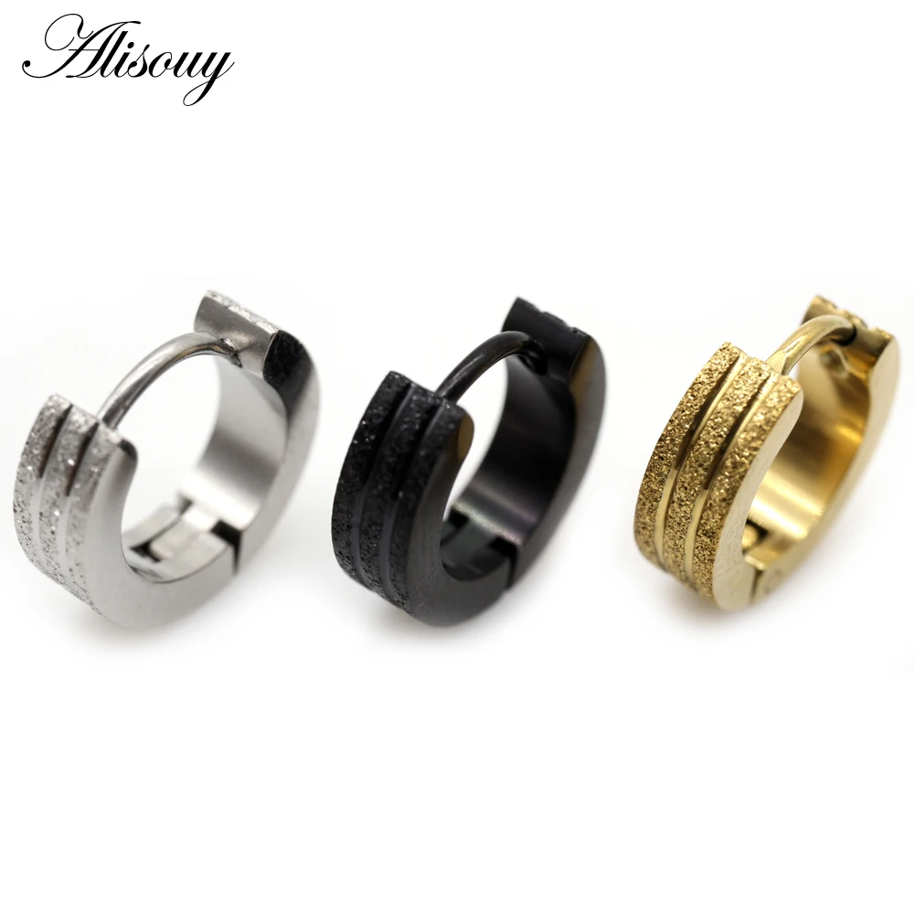 Alisouy 2pcs New Frosted Scrub Groove Ear Earring Stainless Steel Small Circle Hoop Earrings for Women Men Punk Piercing Jewelry