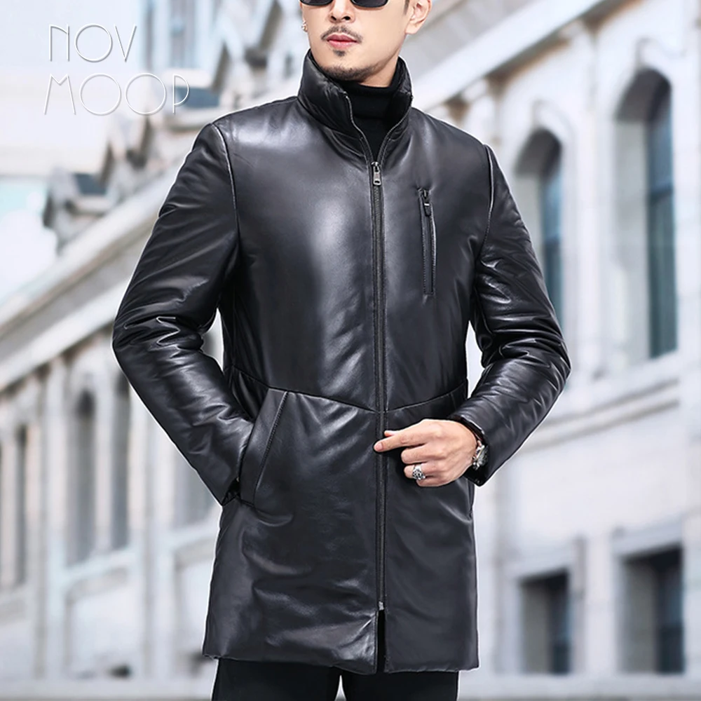 Novmoop genuine leather men's winter down coat French chic neat cutting casual smart style warm LT3378