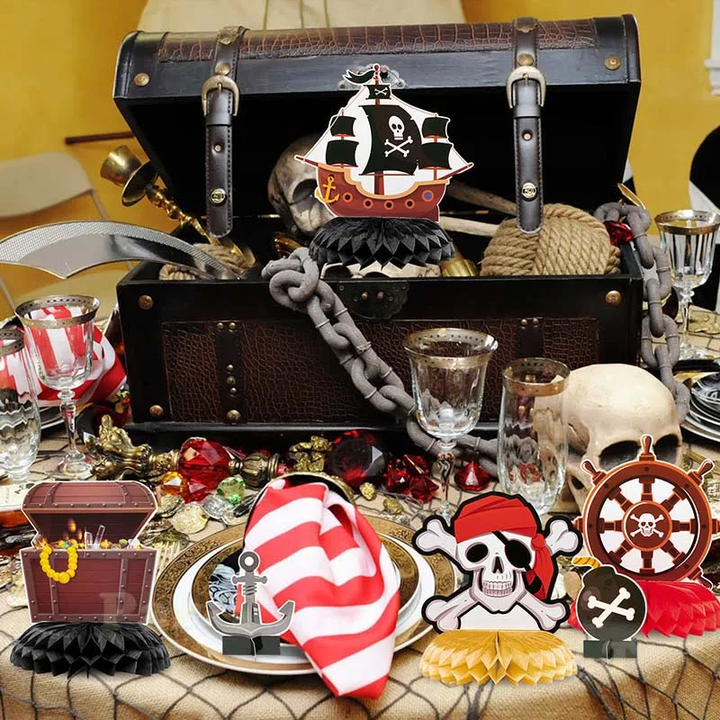 12 Pçs/set Topper Tabela do Favo De Mel Decoração de Mesa de Aniversário Peças Centrais Do Pirata Capitão Âncora Esqueleto Em Forma para As Crianças