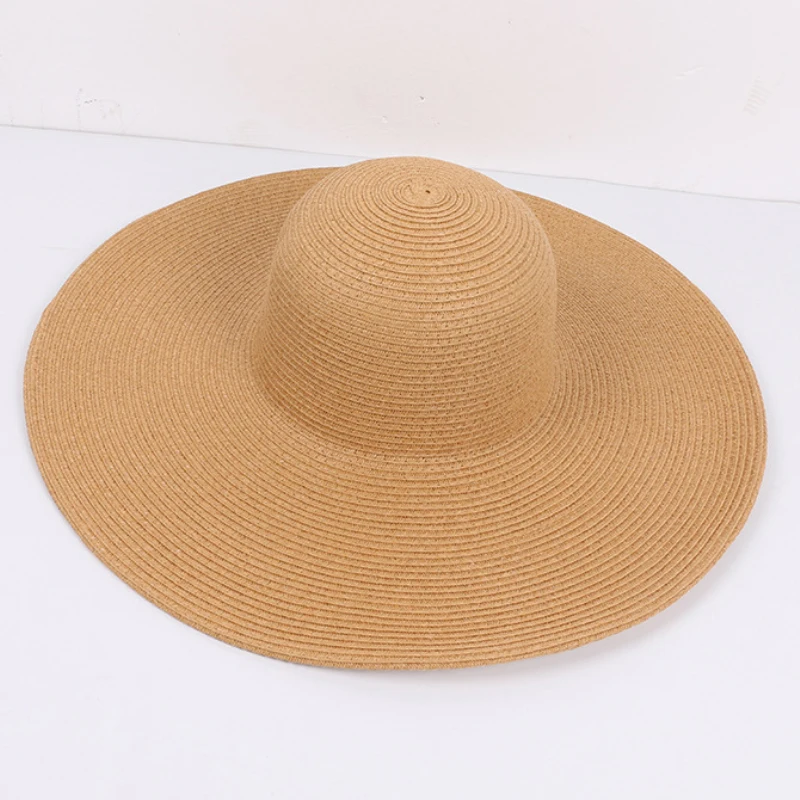 HT3062 Mode Große Große Breite Krempe Hut Solide Plain Floppy Strand Sonnenhut Packable Sommer Hüte für Frauen Dame Stroh hut Strand Kappe – Detail 11