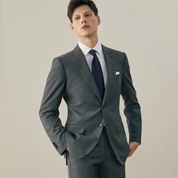 100% Wool Grey Suit Men Wedding Groom Wear Single Breasted Business Man Daily Dress Formal Slim Style 44A Teenagers Suits