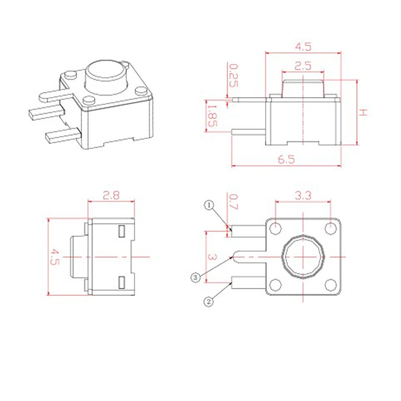 20 قطعة/الوحدة 4.5*4.5 مللي متر لوحة PCB لحظة التبديل لعبة التبديل DIP الجانب 3Pin 4.5*4.5*3.8/4.5/5/5.5/6/7 مللي متر