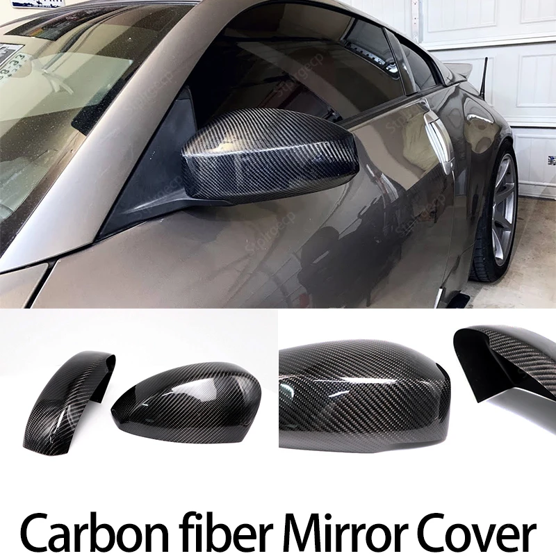 2pcs Genuine Real Carbon Fiber Side Mirror Cover Cap Sticker Add-on For Nissan Skyline Fairlady Z33 350Z 2003 2004 2005 - 2008