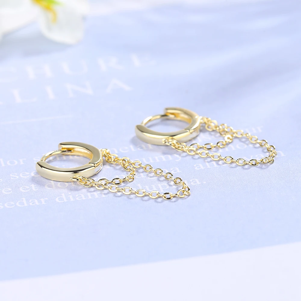 ANENJERY Double Layer Chain Tassel Hoop Earring for Women Punk Style Jewelry Best Friends Gift