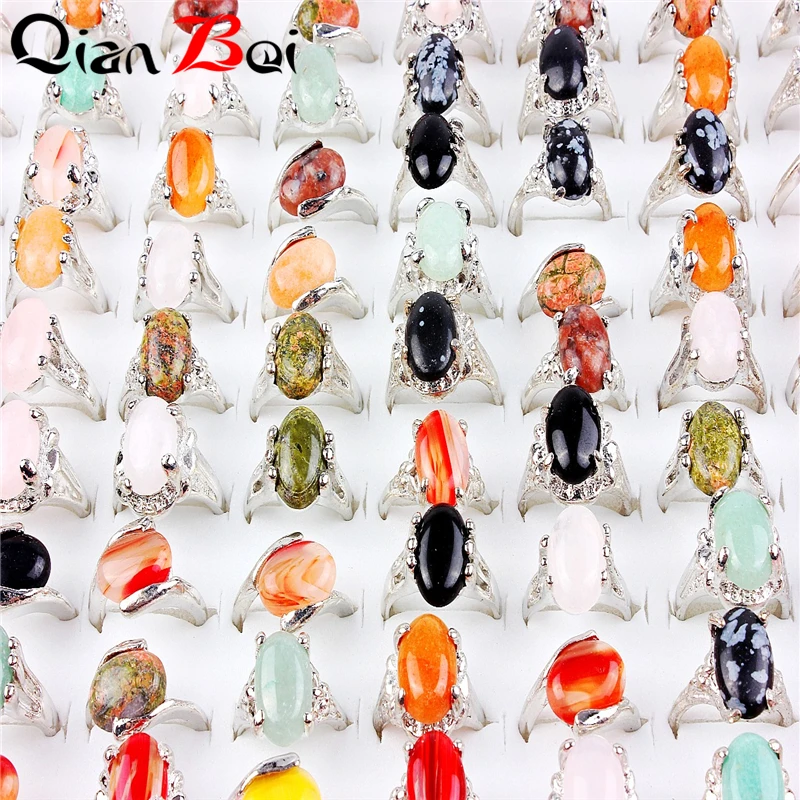 QianBei بالجملة 10 قطعة الكثير سبائك الزنك الطبيعي متعدد الألوان حجر البنصر للنساء الزفاف المشاركة مجوهرات هدايا #6