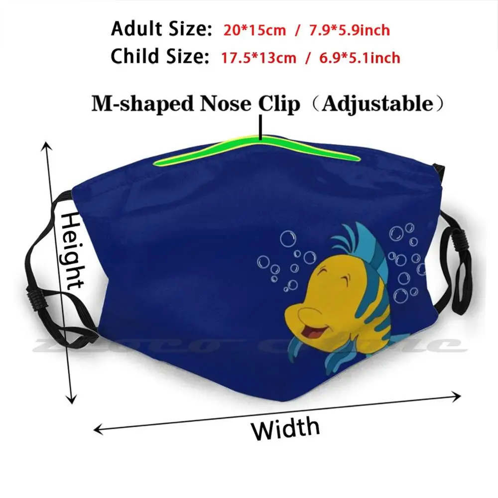 Flounder Sticker Custom Pattern filtro lavabile Pm2.5 maschera per bambini adulti Cute Trendy Flounder Mermaid The Little