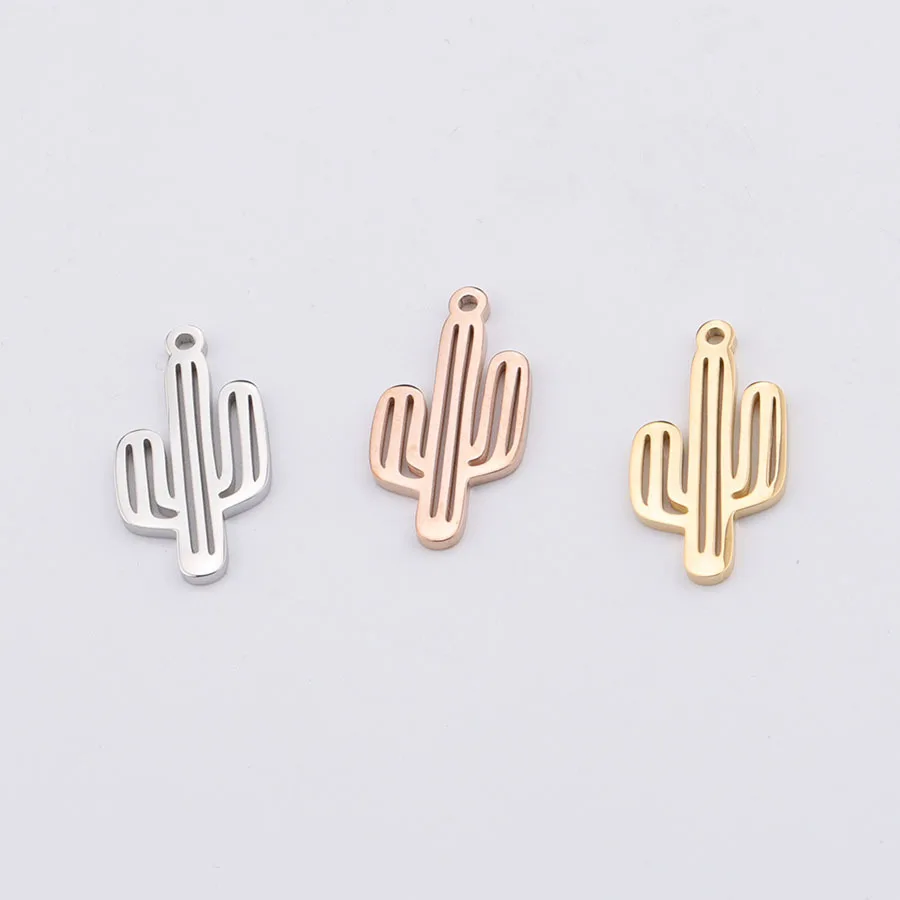 Aiovlo 5pcs Stainless Steel Hollow Cute Cactus Charms Pendant DIY Necklace Charm Jewelry Making Findings Accessories Supplies image 6