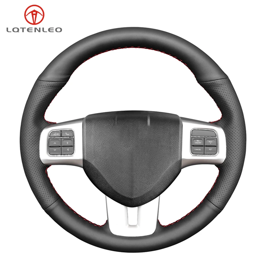 LQTENLEO Black Genuine Leather Hand Sewing Car Steering Wheel Cover For Dodge Dart 2013-2016 Volkswagen VW Routan 2011-2012