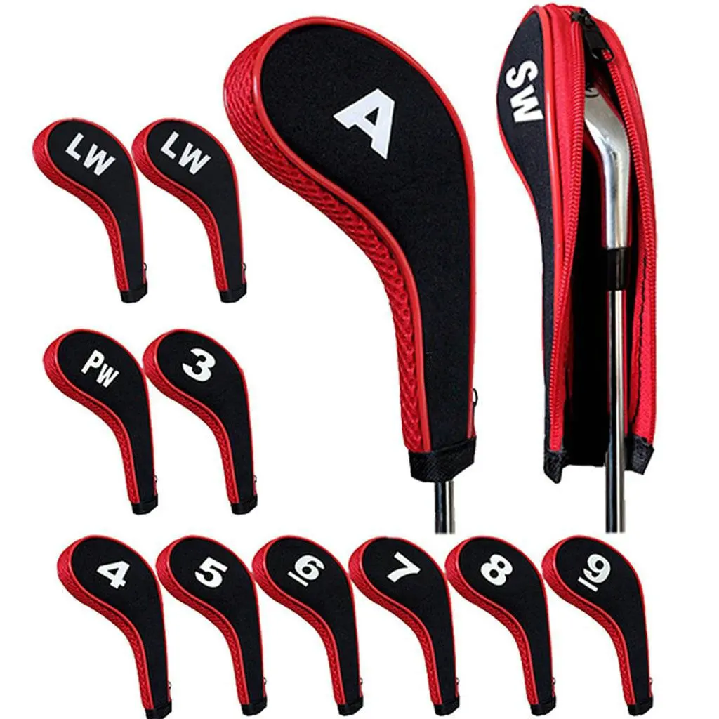 High Quality 12Pcs Rubber Neoprene Golf Head Cover Golf Club Iron Putter Protect Set Number Printed with Zipper Long Neck