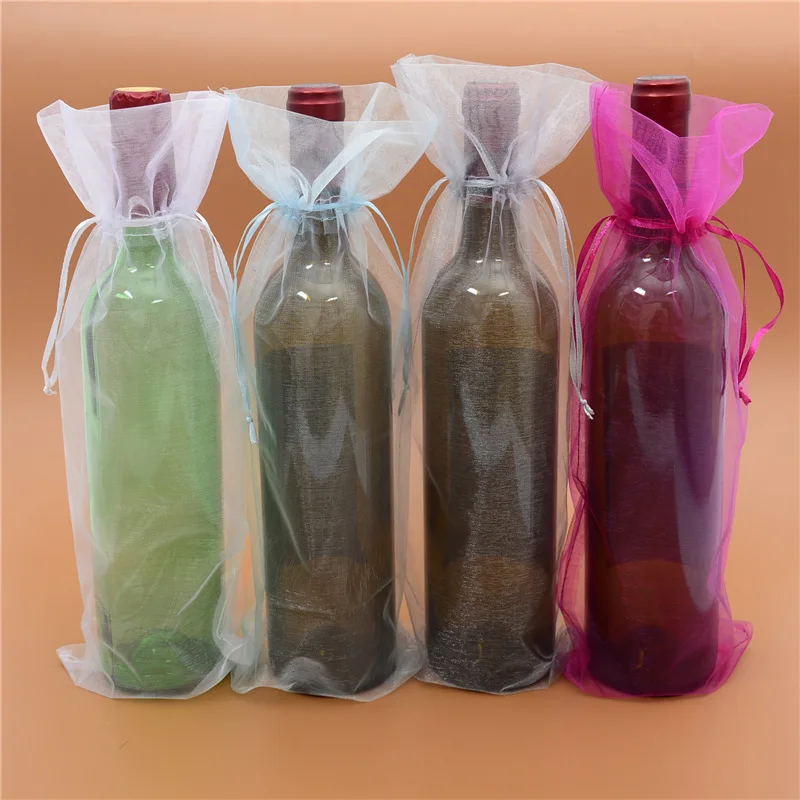 

20pcs Organza Wine Bags Olive White Wine Bottle Covers Packaging Bag Drawstring Jewelry Wedding Party Decoration Gift Pouches