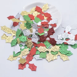 100Pcs 35*28mm Gold and Silver Cloth Applique Holly Leaves Patches for DIY Hats Crafts Sewing Fabric Christmas Decor Accessories