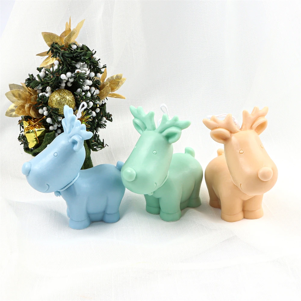 3D Stereo Handmade Christmas Party Home Decor Big Head Elk Silicone Candle Mold Xmas DIY Gift Deer Soap Plaster Ornament Tools