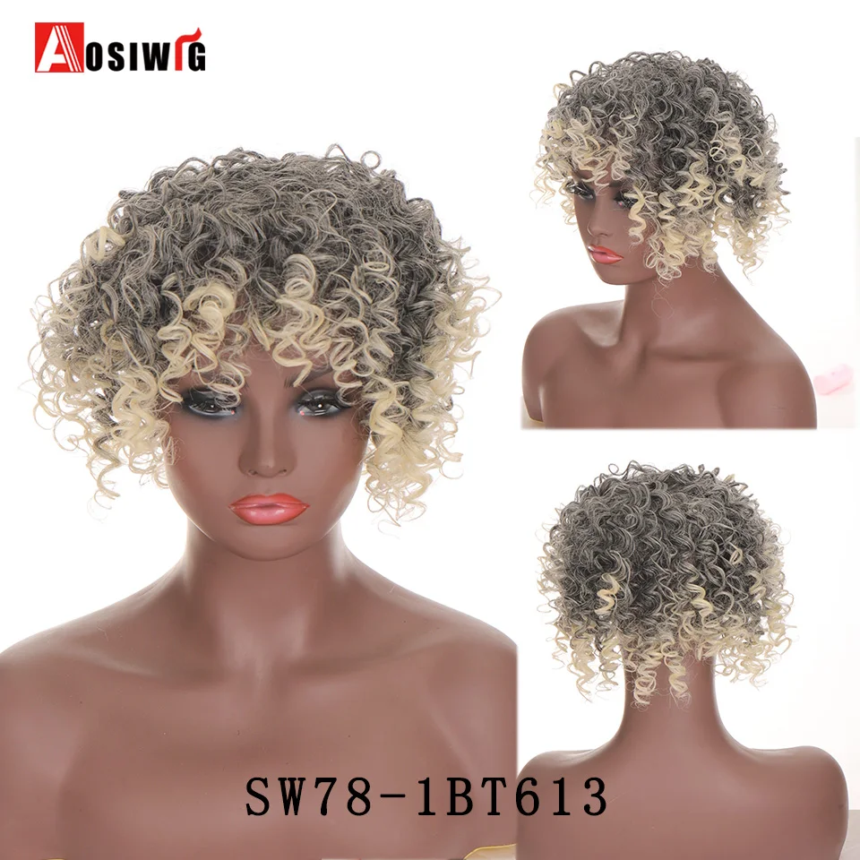 AOSIWIG Natural Synthetic Short Curly Hair Ladies Party Daily Wear Wig Extension Invisible Cover Hair Heat-Resistant