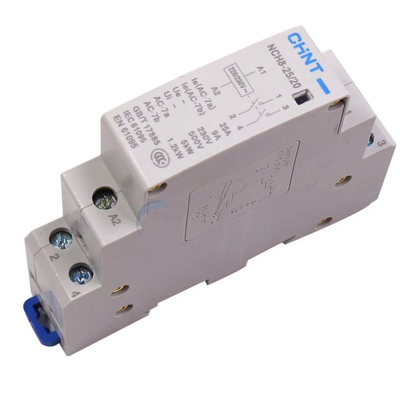 CHNT Slim Din Rail Mounted Modular Household AC Contactor 220VAC 25A NCH8-25/20 2NO, NCH8-25/11 1NO+1NC, NCH8-25/02 2NC