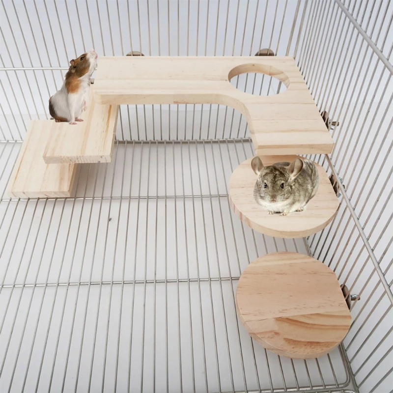 Squirrel Gerbil Dwarf Hamster L-Shaped Round Rectangle Wooden Platform 5 Pack Natural Wood Standing Cage Accessories