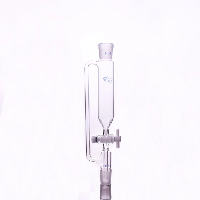 

Separatory funnel constant pressure cylindrical shape,standard ground mouth.Capacity 50ml,Joint 24/29+24/29,PTFE switch valve