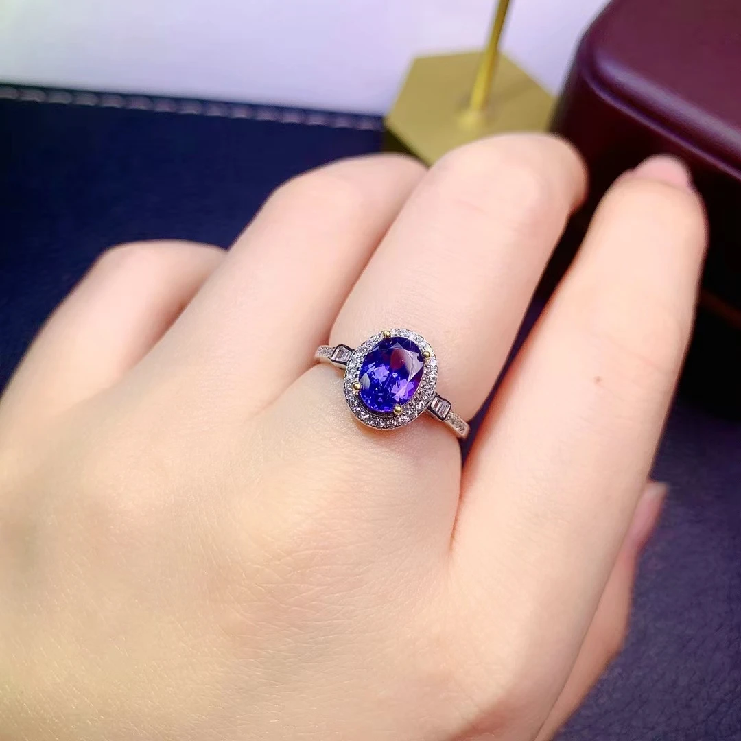 925 Pure Silver Chinese Style Natural Tanzanite Women's Luxury Exquisite Simple Oval Adjustable Gem Ring Fine Jewelry Support De