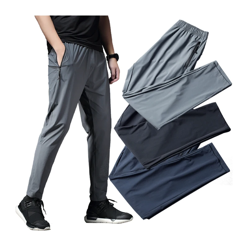 Running Pants Men Sport Jogging Fitness Yoga Training Basketball Football Long Leggings Ice Silk Elastic Quick Drying Trousers