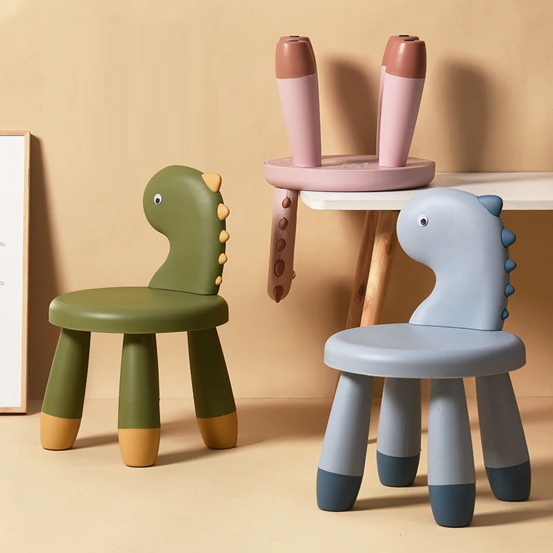 46x30cm Cute Cartoon Dinosaur PP Stool Chair Kitchen Helper Tower Kids Stool with Backrest Safety Thick Waterproof Anti Slip