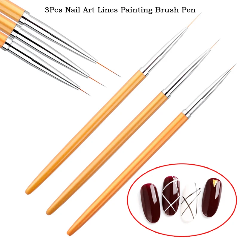 

3Pcs/set Nail Art Lines Painting Brush Pen Gold Acrylic Nail Brush UV Gel Nail Polish Tips 3D Design Manicure Drawing Tools Kit