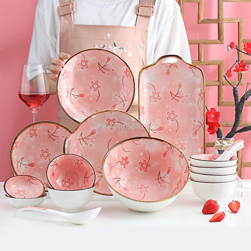 Japanese tableware Xuemei underglaze ceramic tableware bowls and dishes set restaurant household net red tableware