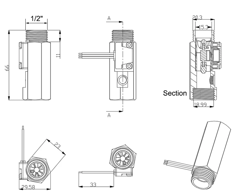1/2" Wasserdurchflusssensor Messing 1,75 MPa Hall-Sensor Impulsturbinen-Durchflussmesser DC3,5~24V mit Temperaturerkennung – Detail 4