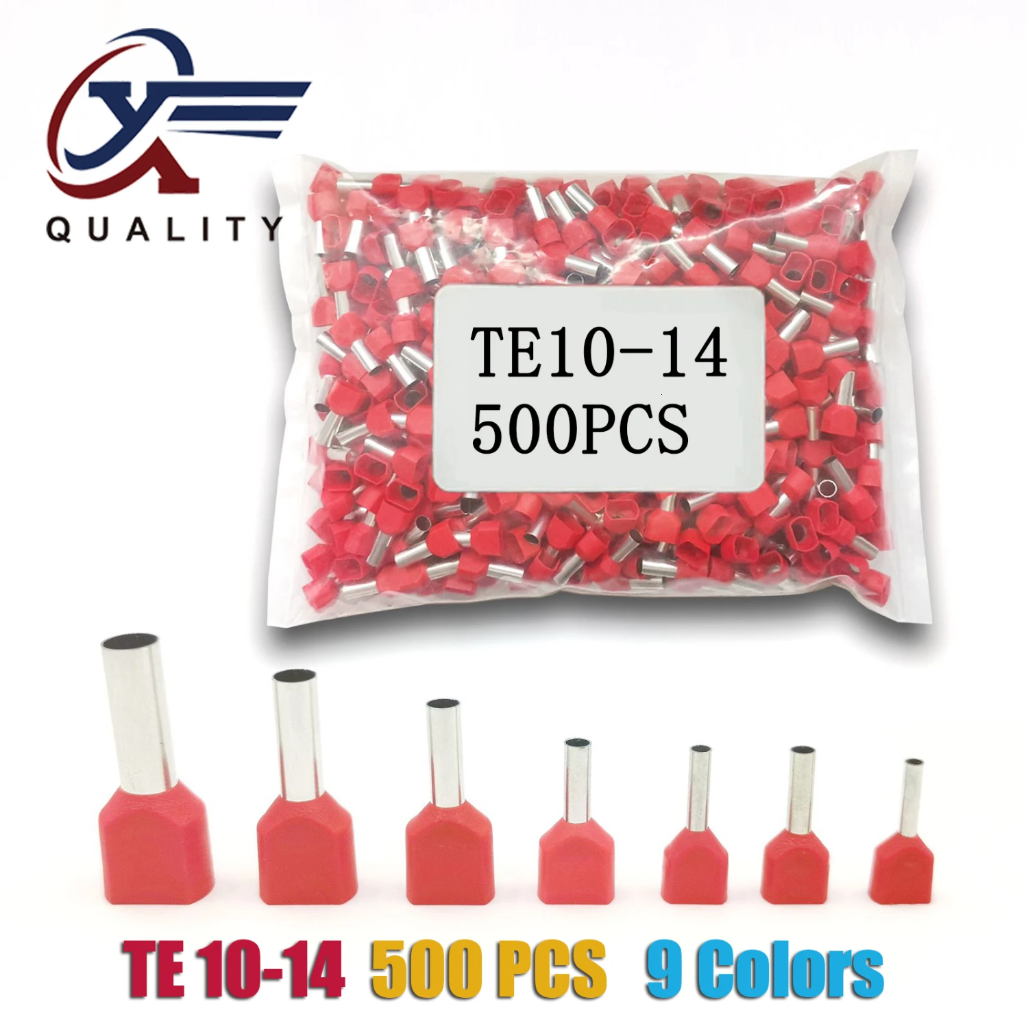 

500pcs/Pack TE10-14 Insulated Ferrules Terminal Block Double Cord Terminal Copper Insulated Crimp terminal Wires 2x10.0mm2