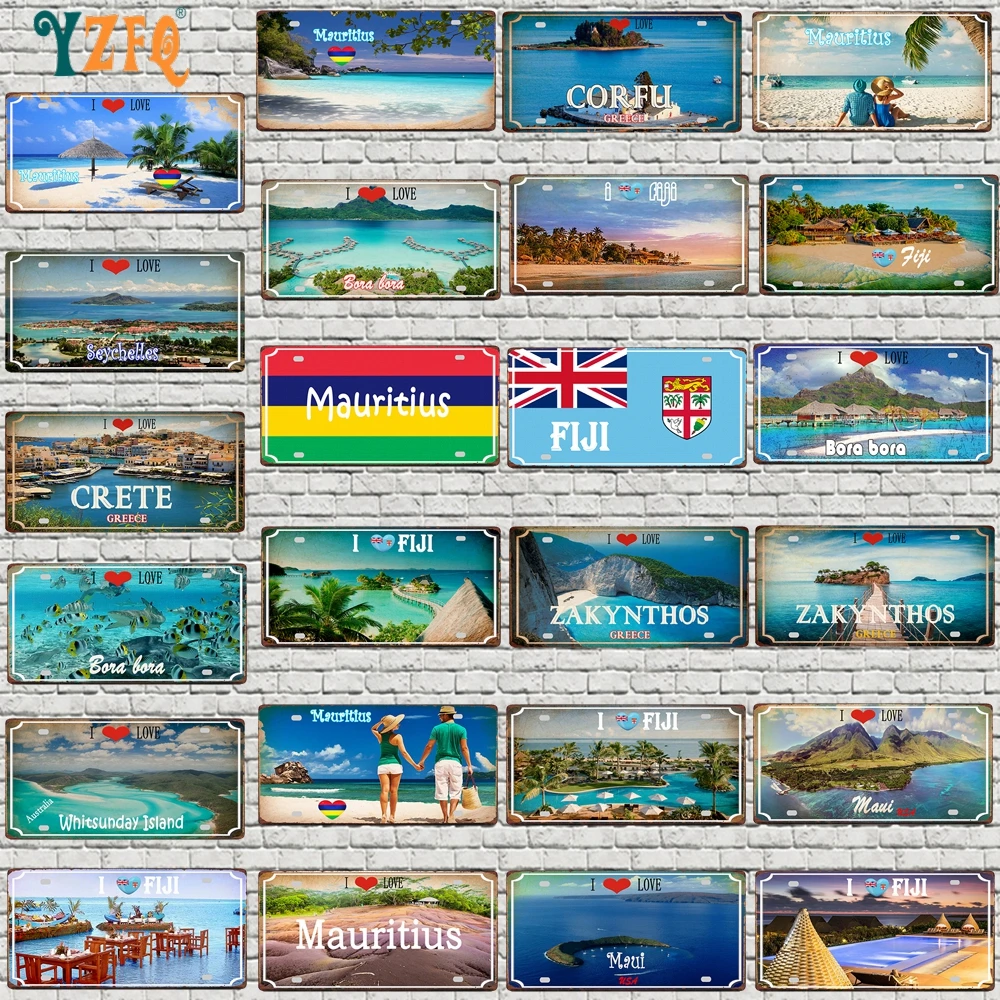 【 Yzfq】 fiji mauritius bora mauritices crete island vintage metall zeichen reisen souvenir für wand wohnkultur 30x15cm DC-1440A