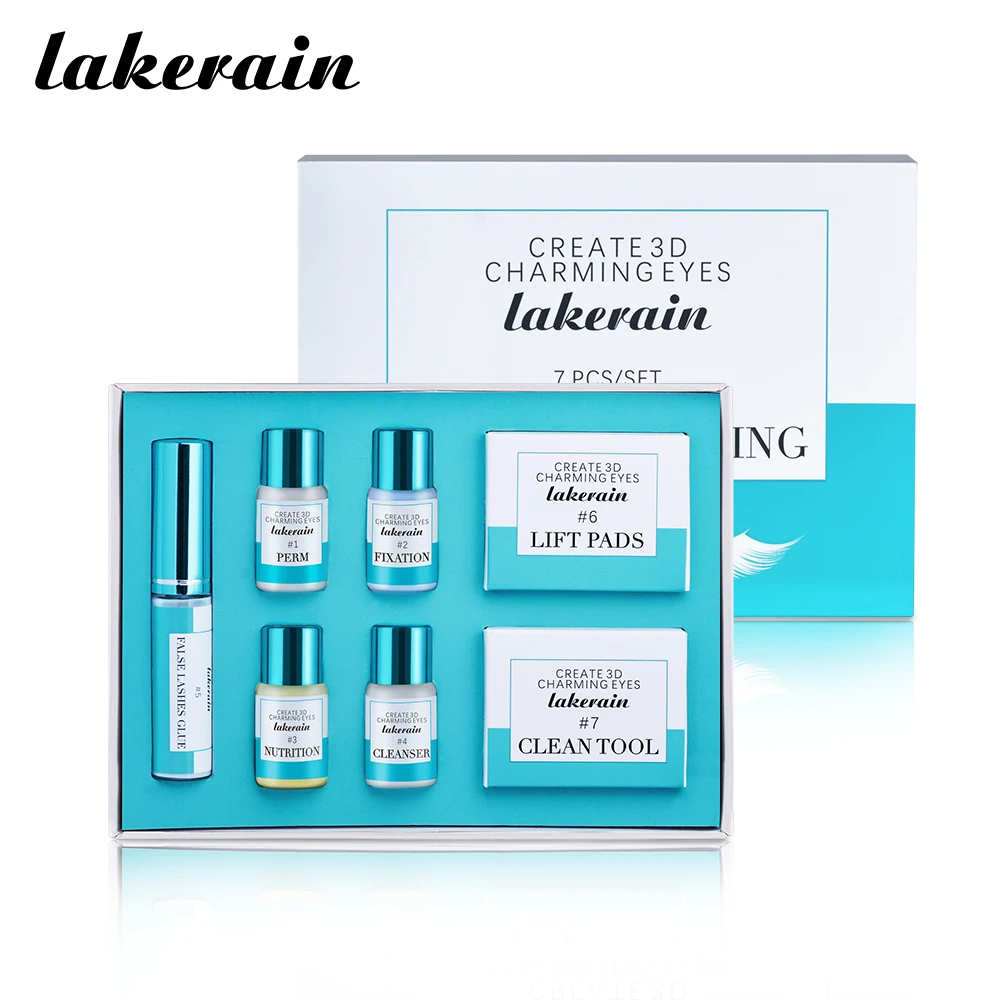 Lakerain Kit iniziale per laminazione ciglia Kit di estensione cuscinetti permanenti per sollevamento ciglia e sopracciglia Set di lozioni ondulate per colla semi-arricciatura per ciglia