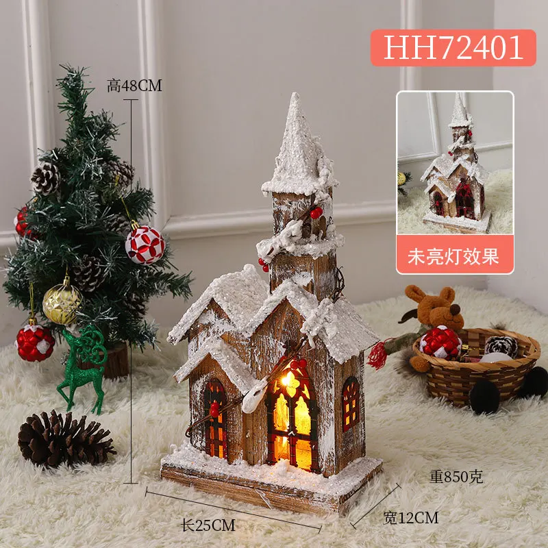 Christmas decorations luminous snow scene chalet wooden Christmas small house castle desktop decoration scene layout navidad