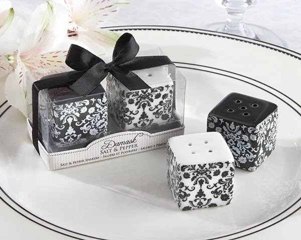 10Pcs/lot (5boxes) Wedding decoration gift of Damask Salt and Pepper Shakers Wedding Favors For Wedding and Party giveaways