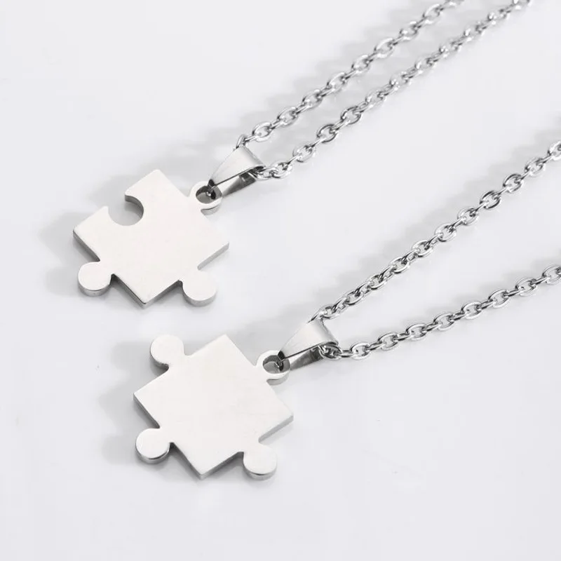 1 Pair Lover Paired Puzzle Pendant Necklaces For Women Men New Fashion Stainless Steel Couple Necklace Friendship Jewelry Gifts