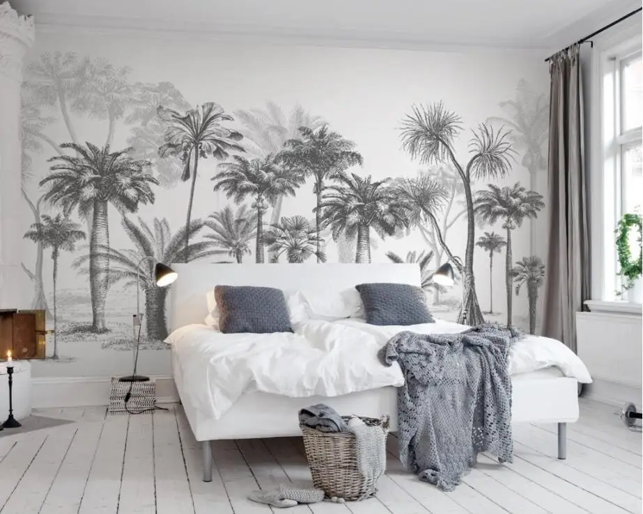 XUE SU Large custom wallpaper mural black and white tropical rainforest coconut tree background wall covering optional material