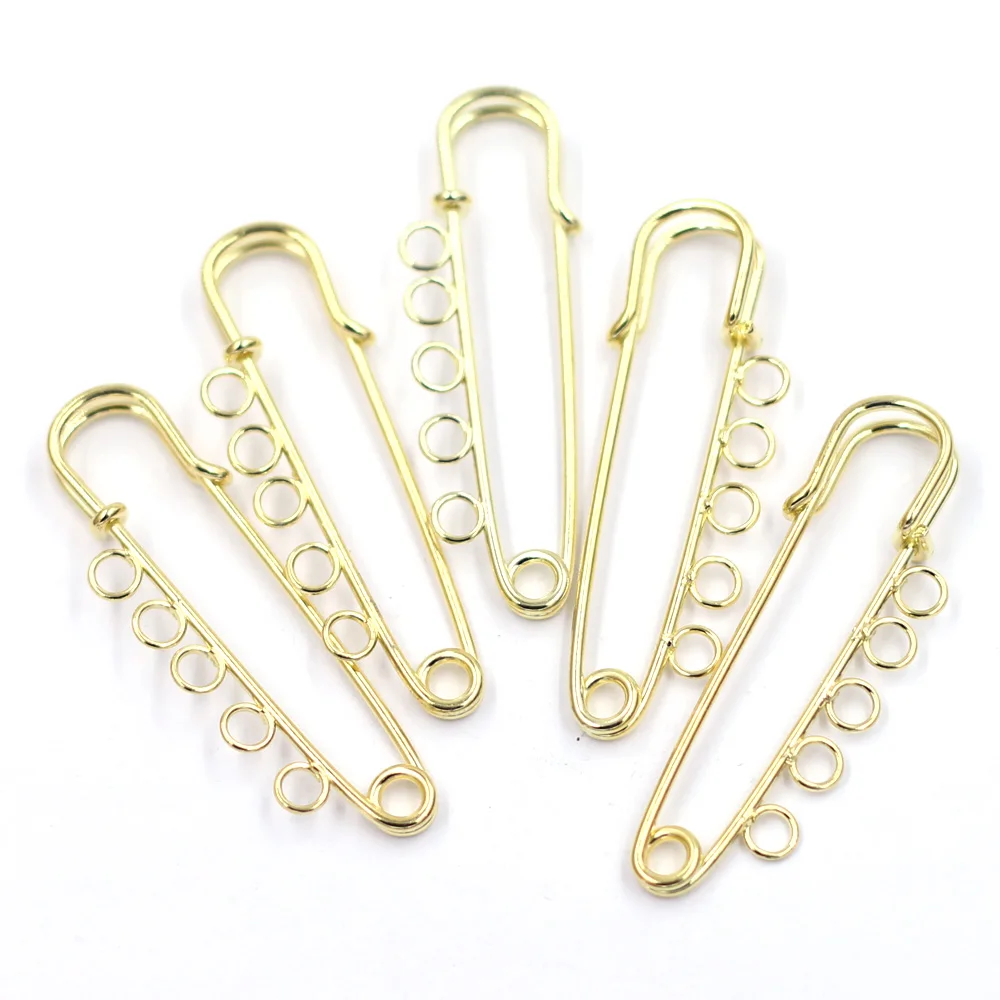 10Pcs Gold Silver Plated Safety Pin Brooches 5 Holes Connectors Finding For DIY Jewelry Making Craft Sewing Apparel Accessories