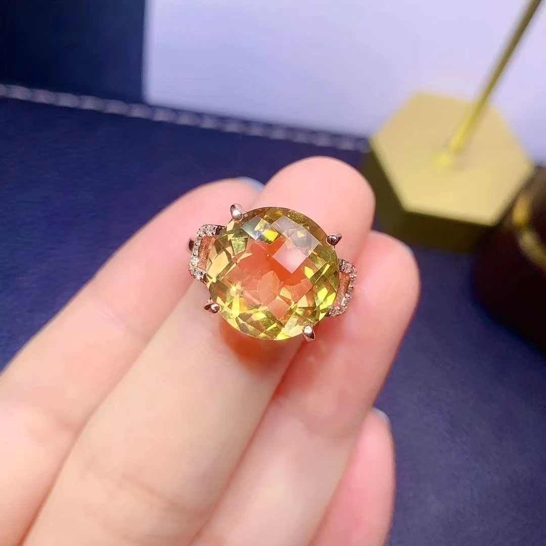 Dazzling Big Gemstone Ring for Party 10ct 100% Natural Citrine Ring for Engagement 925 Silver Citrine Jewelry Gift for Woman