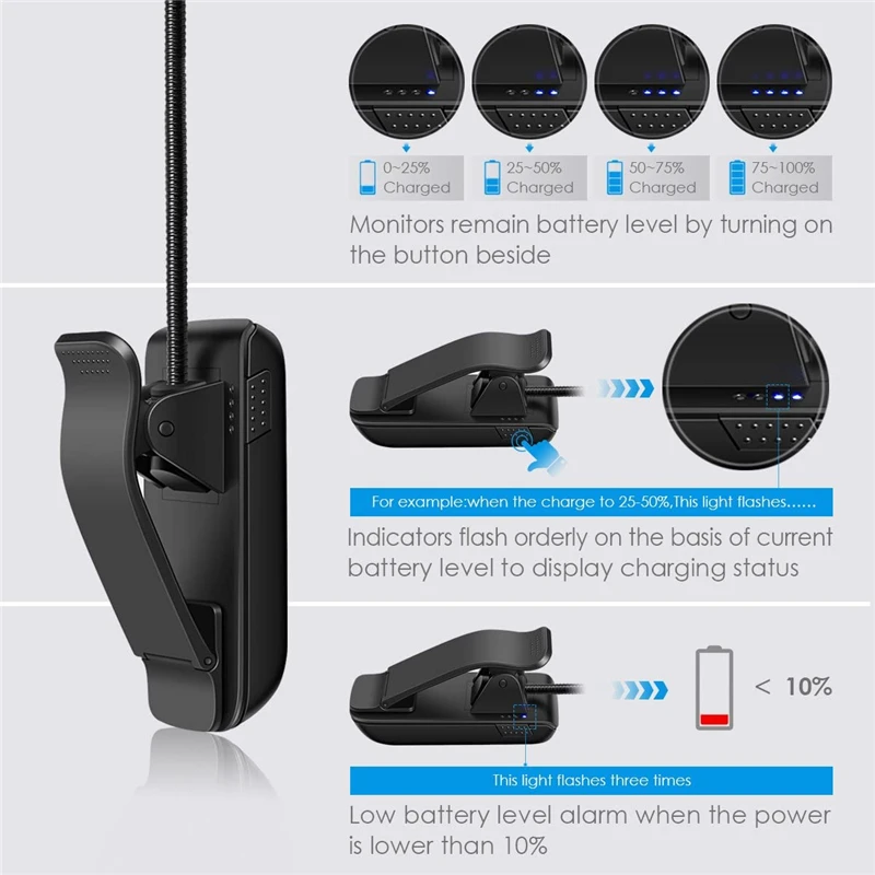 USB Rechargeable Book Light Clip Table Lamp Reading Desk Lamp Wireless Desk Lamp Reading Light LED Night Light Laptop Lamp