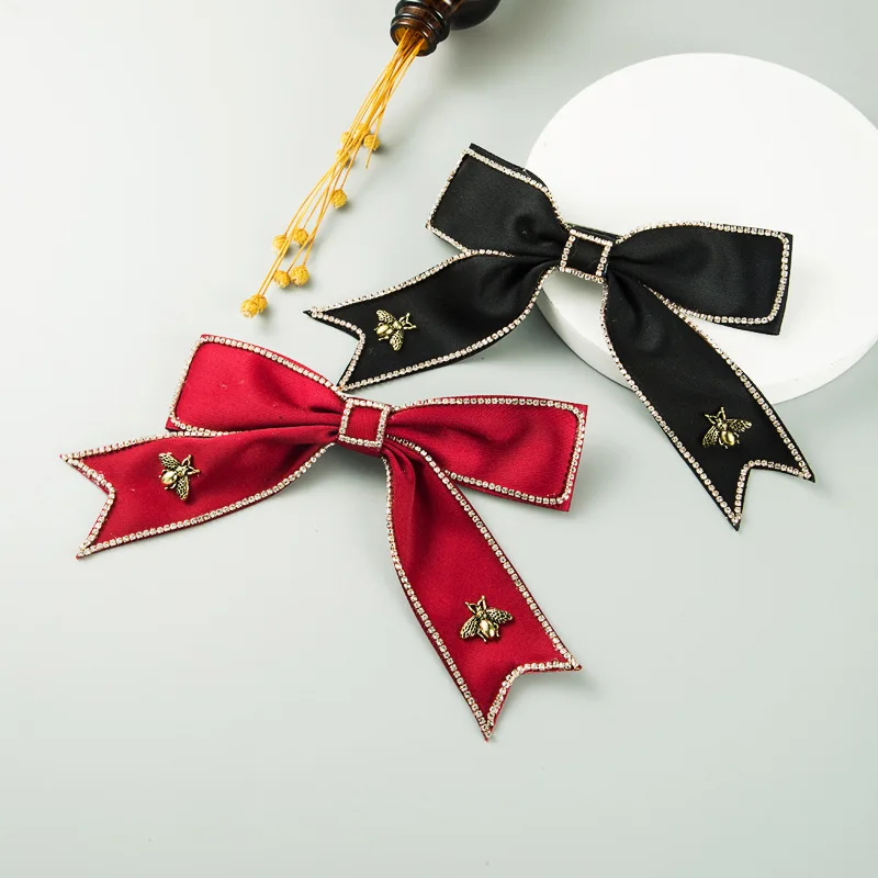 

INS Bow Hair Pin 2021 Korean New Cloth Branded Spring Clip Back Head Clip Inlay Alloy Bee Accessories Hair Accessories