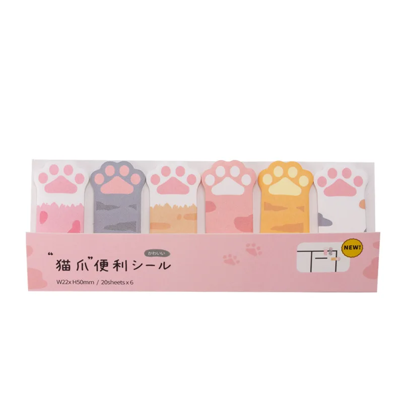 Kawaii Pink Cat Paw Memo Pad Sheets To Do List Planner Sticker Sticky Notes Page Flag Cute Stationery Office Decor Accessories