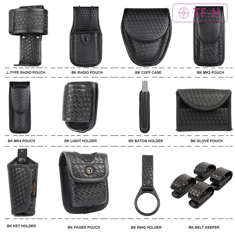 Police Duty Belt Kit Accessories Woven Pattern Guard Utility Belt Pouches- Handcuff Case Radio Glove Pouch Light Pager Holder