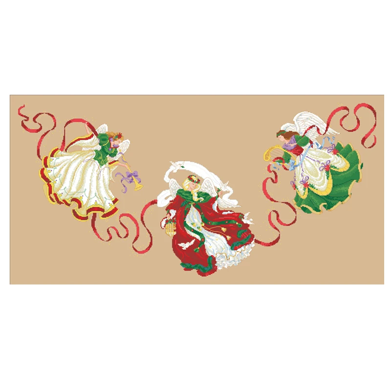 Mystical angel tree skirt cross stitch kit X-mas pattern design 18ct 14ct 11ct linen flaxen canvas embroidery DIY needlework