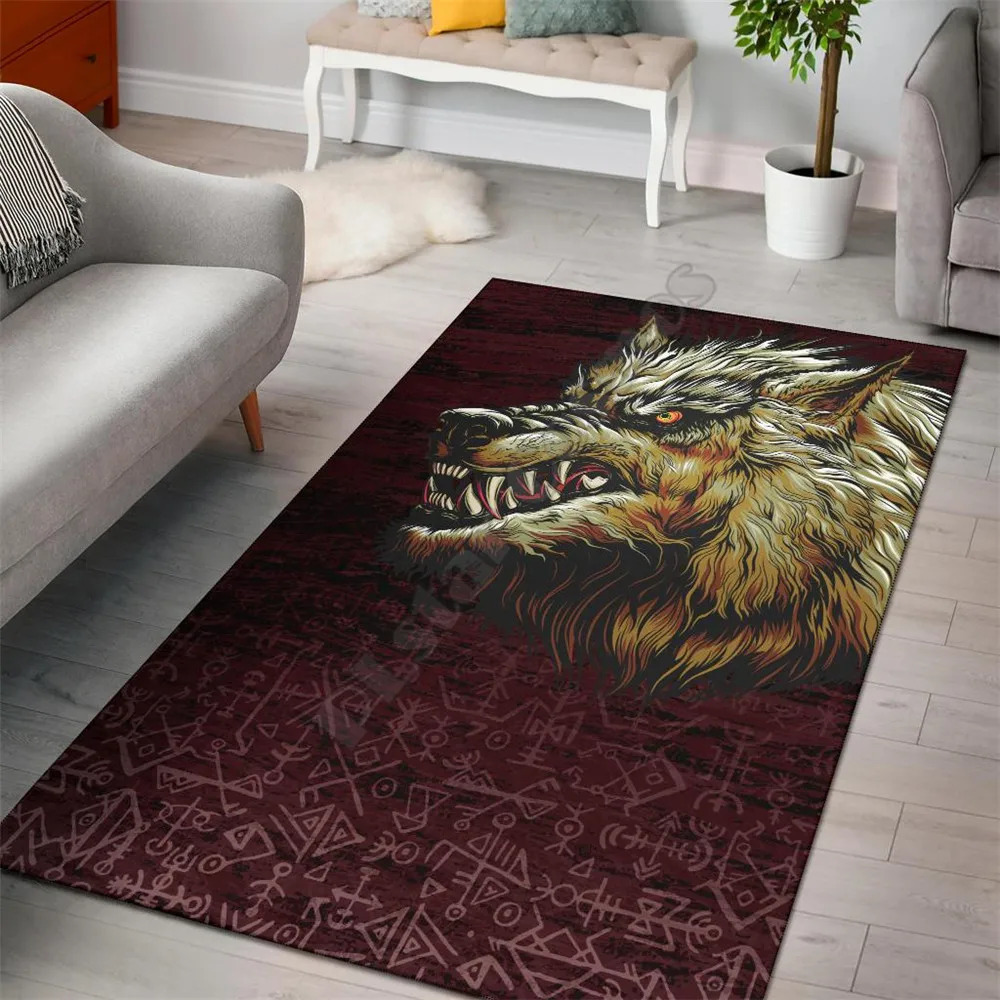 

Viking Style Area Rug Fenrir On The Blood Moon Background 3D Printed Rugs Mat Rugs Anti-slip Large Rug Carpet Home Decoration