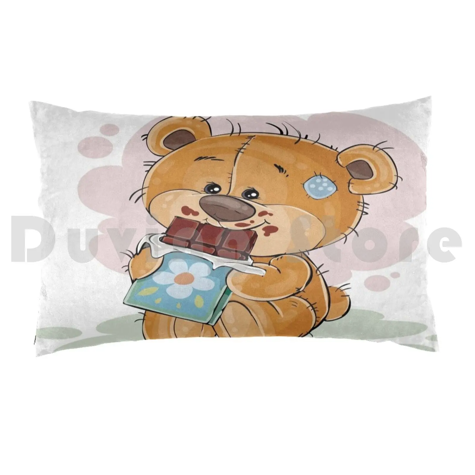 Teddy Bear With His Chocolate Pillow Case 20*30 Inch Bear Teddy Bear Teddy Cute Animal Forest Funny Beard