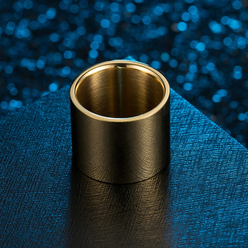 Fashion High Polished Long Tube Stainless Steel Wide Ring For Men Rose Gold/Black/Gold/Silver Color Big Ring