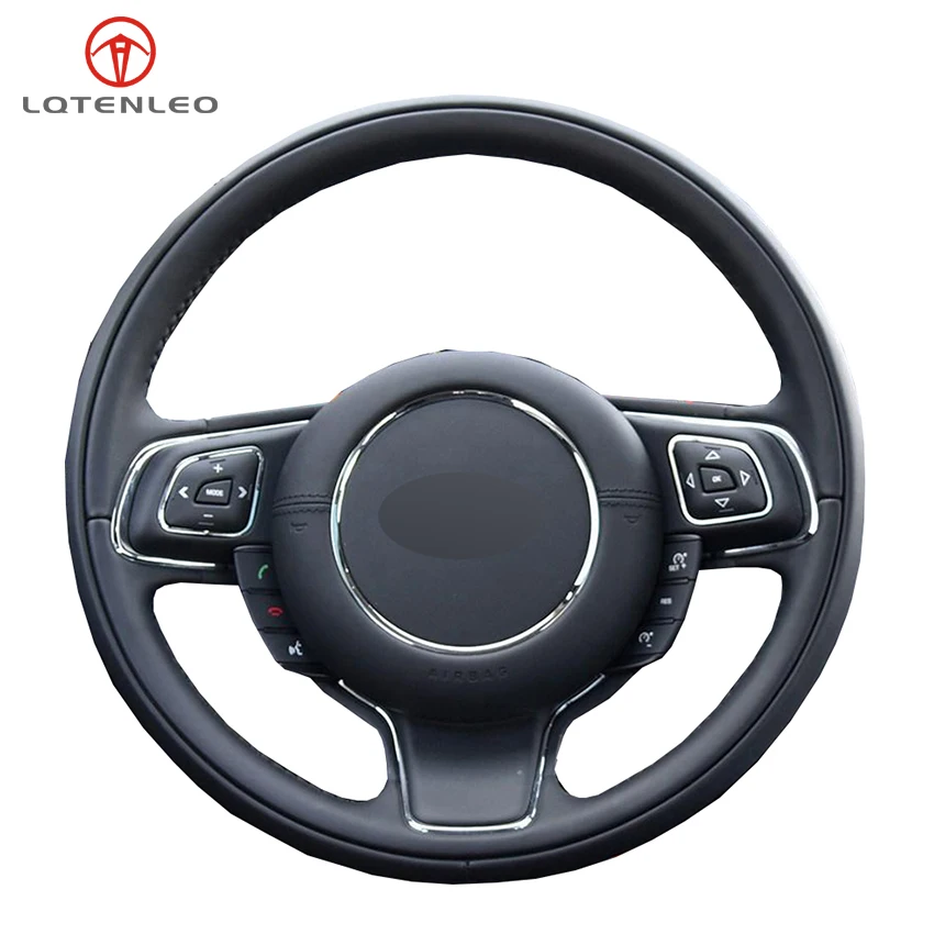 LQTENLEO Black Genuine Leather DIY Hand-stitched Car Steering Wheel Cover For Jaguar XJ XJL 2010-2018