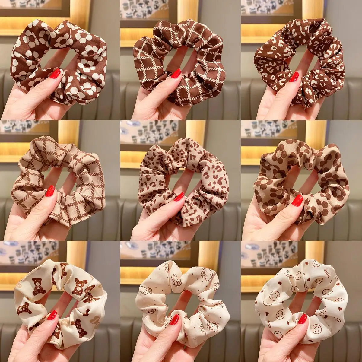 Fashionable light luxury milk tea color big hair curls ladies corduroy hair ties elastic hair bands ladies hair accessories