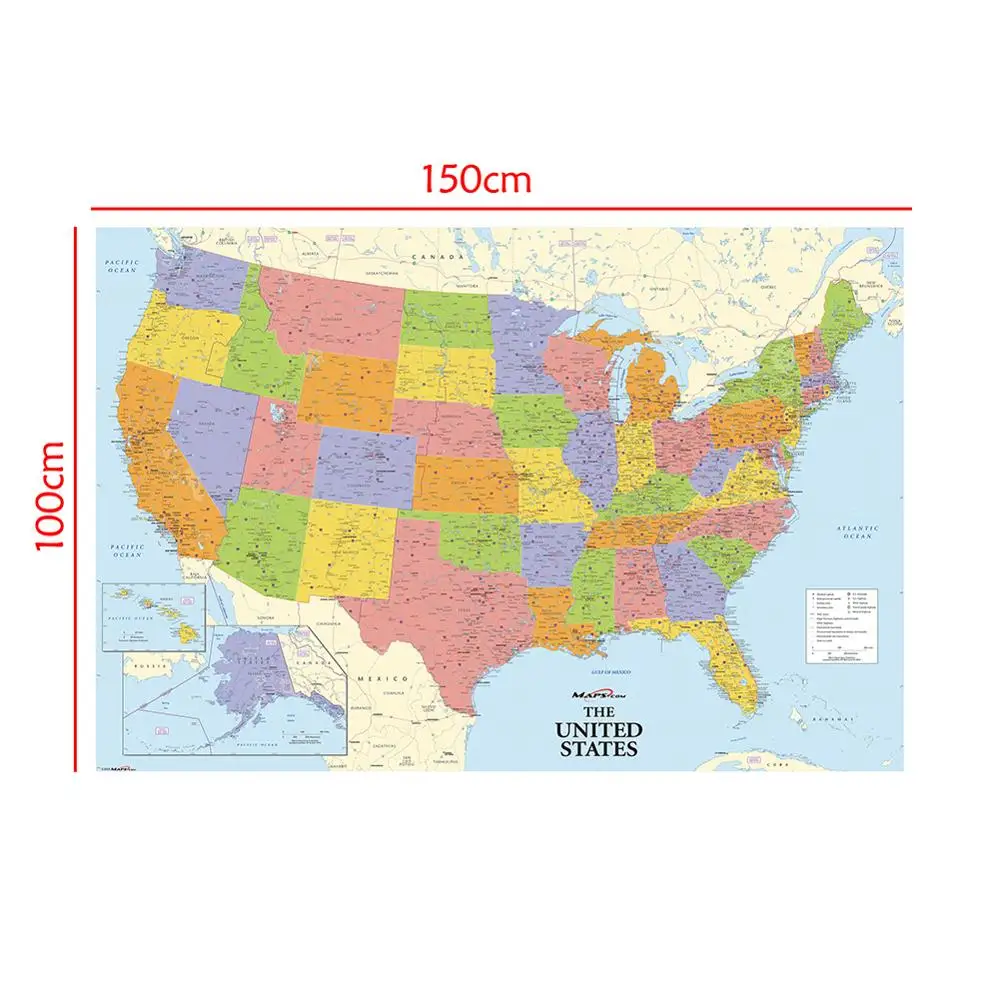 150x100cm Non-woven Map of United States with Details For Beginner And Education