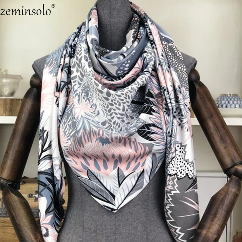 Luxury Brand 100% Twill Silk Scarf Multicolor Square Scarf Bandana Floral Print Kerchief Scarves For Women Shawls Wraps Echarpe
