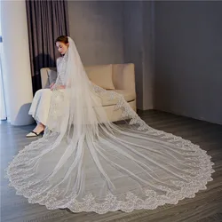 5 Meter Weiß Elfenbein Kathedrale Hochzeit Schleier Lange Spitze Rand Braut Schleier mit Kamm Hochzeit Zubehör Braut Veu accesorios novia