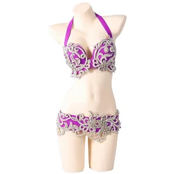 Women Dance Wear Egyptian Belly Dance Clothes Oriental Dance Costume Set Beaded Bra and Belt